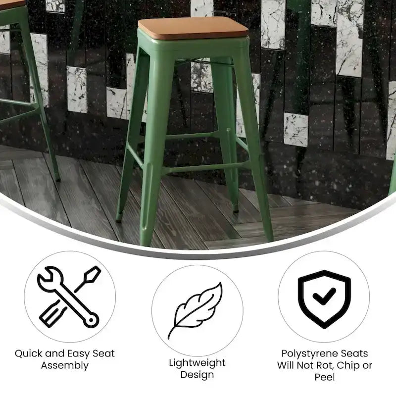 Tabouret de bar sans dossier empilable, multicolore, intérieur/extérieur, 1 place