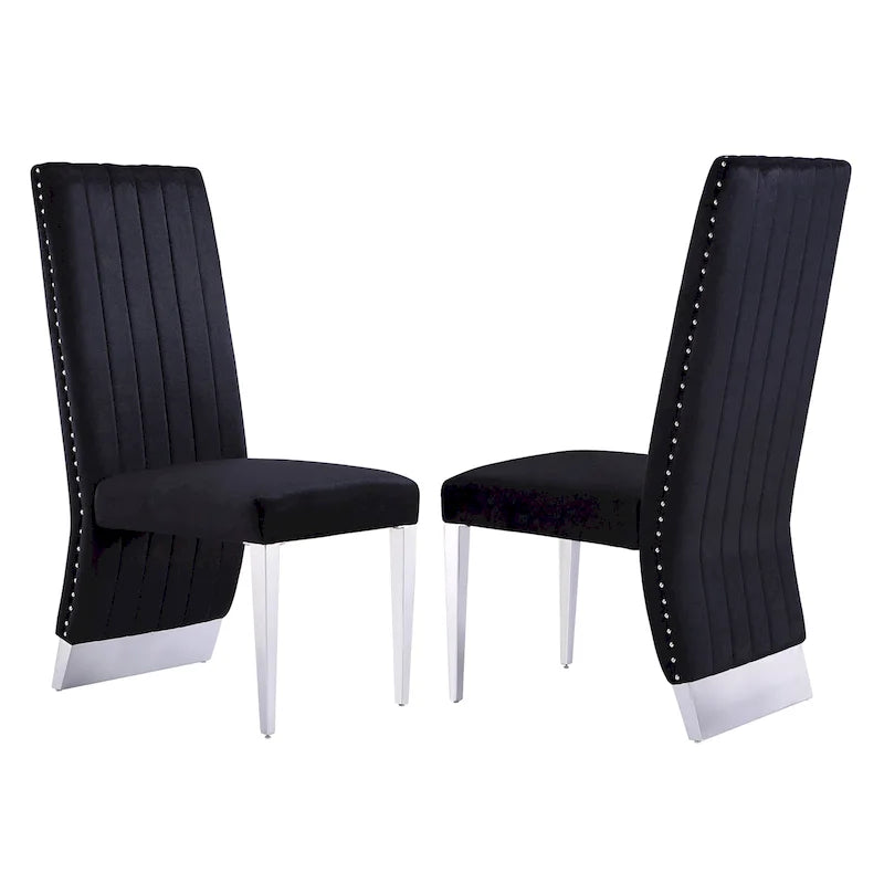 Chaise de salle à manger capitonnée à dossier haut, blanc/or, avec garniture cloutée, pieds en métal, siège simple