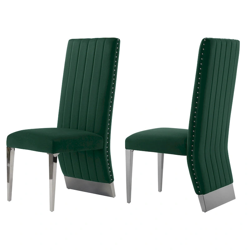 Chaise de salle à manger capitonnée à dossier haut, blanc/or, avec garniture cloutée, pieds en métal, siège simple
