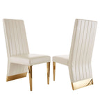 Chaise de salle à manger capitonnée à dossier haut, blanc/or, avec garniture cloutée, pieds en métal, siège simple