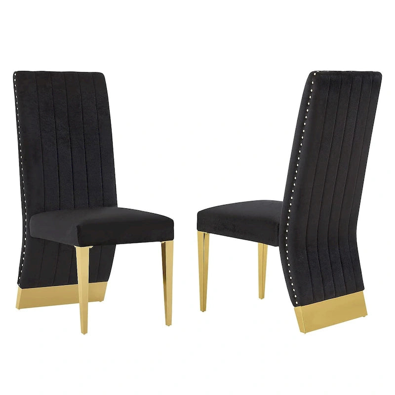Chaise de salle à manger capitonnée à dossier haut, blanc/or, avec garniture cloutée, pieds en métal, siège simple