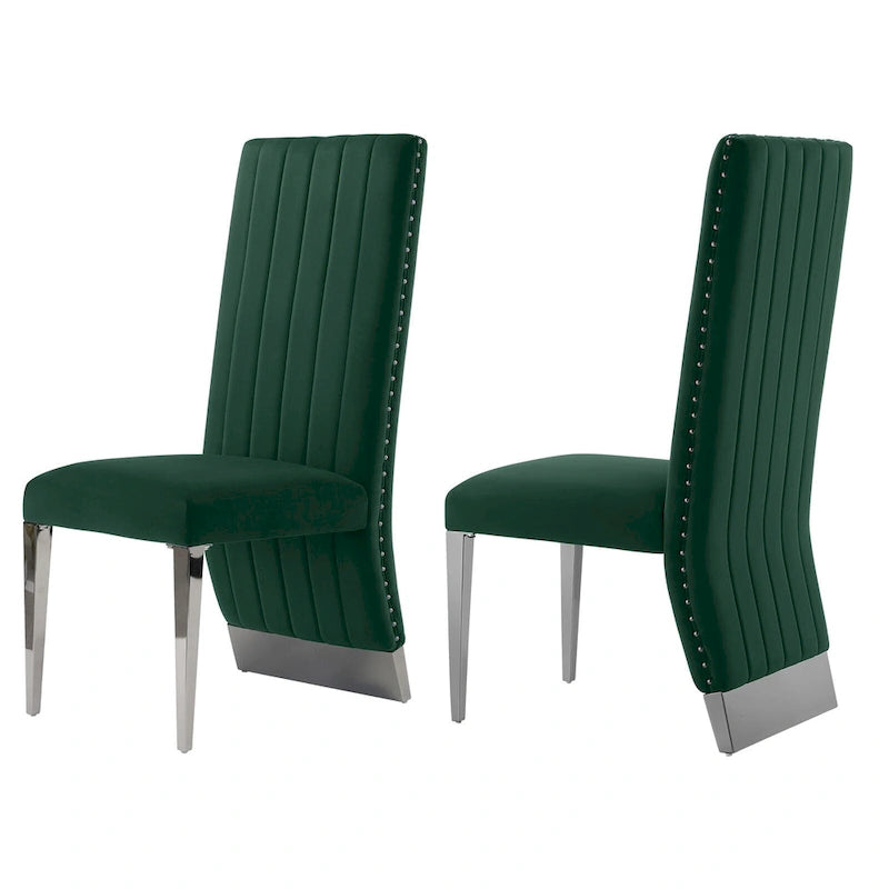 Chaise de salle à manger capitonnée à dossier haut, blanc/or, avec garniture cloutée, pieds en métal, siège simple