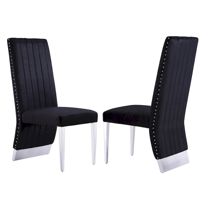 Chaise de salle à manger capitonnée à dossier haut, blanc/or, avec garniture cloutée, pieds en métal, siège simple