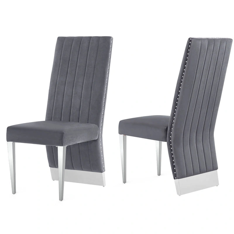 Chaise de salle à manger capitonnée à dossier haut, blanc/or, avec garniture cloutée, pieds en métal, siège simple