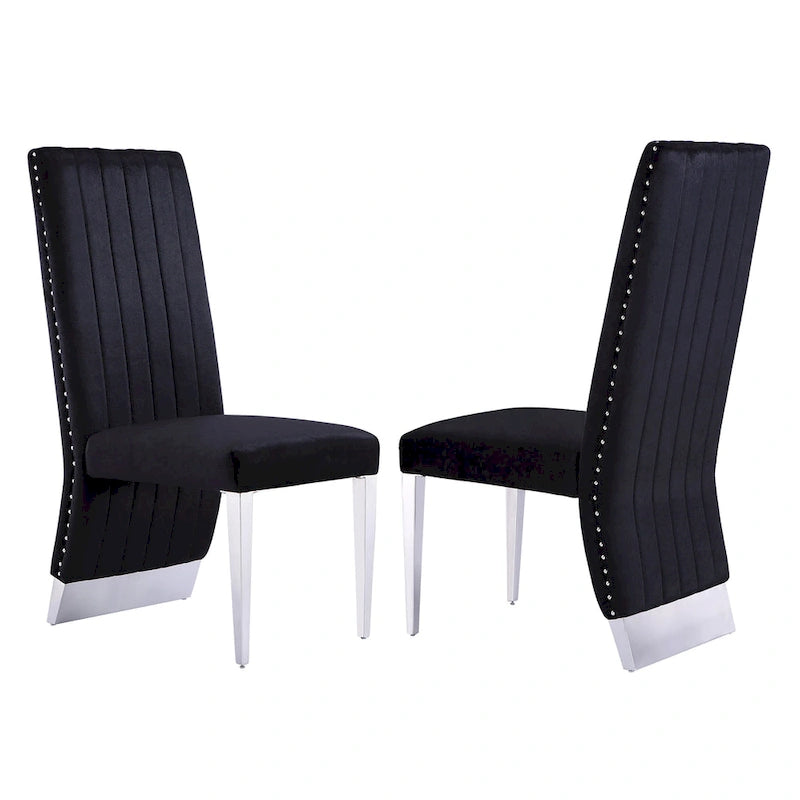 Chaise de salle à manger capitonnée à dossier haut, blanc/or, avec garniture cloutée, pieds en métal, siège simple