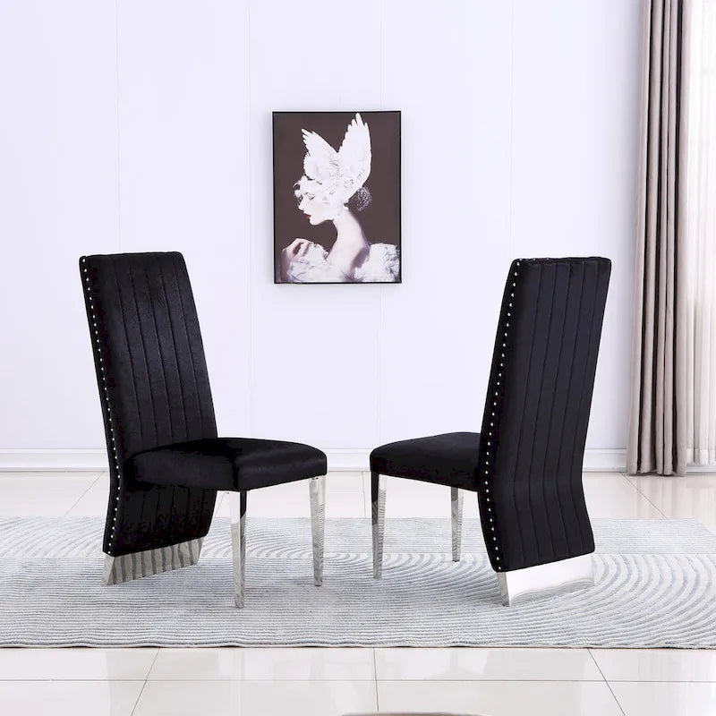 Chaise de salle à manger capitonnée à dossier haut, blanc/or, avec garniture cloutée, pieds en métal, siège simple