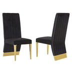 Chaise de salle à manger capitonnée à dossier haut, blanc/or, avec garniture cloutée, pieds en métal, siège simple