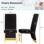 Chaise de salle à manger capitonnée à dossier haut, blanc/or, avec garniture cloutée, pieds en métal, siège simple