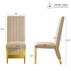 Chaise de salle à manger capitonnée à dossier haut, blanc/or, avec garniture cloutée, pieds en métal, siège simple
