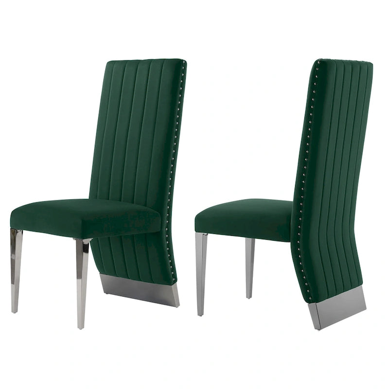Chaise de salle à manger capitonnée à dossier haut, blanc/or, avec garniture cloutée, pieds en métal, siège simple