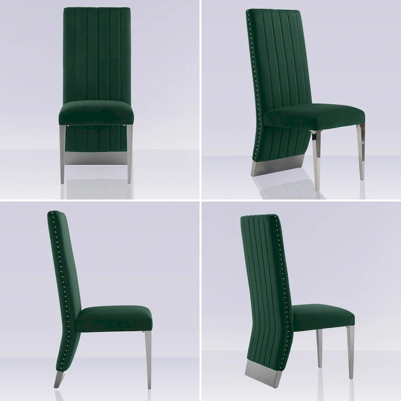 Chaise de salle à manger capitonnée à dossier haut, blanc/or, avec garniture cloutée, pieds en métal, siège simple
