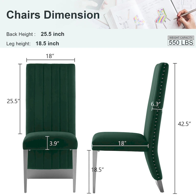 Chaise de salle à manger capitonnée à dossier haut, blanc/or, avec garniture cloutée, pieds en métal, siège simple