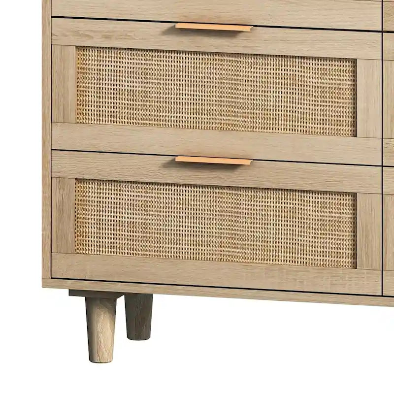 Commode à 6 tiroirs en rotin, Naturel/Noir, Monousager