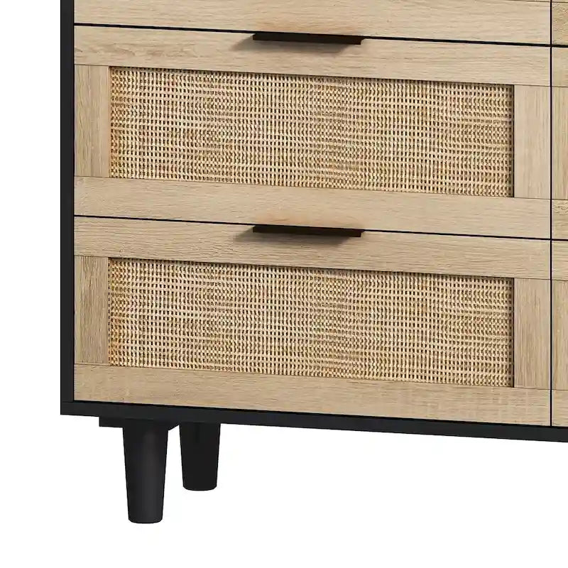 Commode à 6 tiroirs en rotin, Naturel/Noir, Monousager