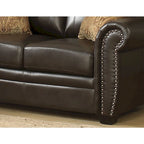 Causeuse en cuir marron traditionnel, 2 places