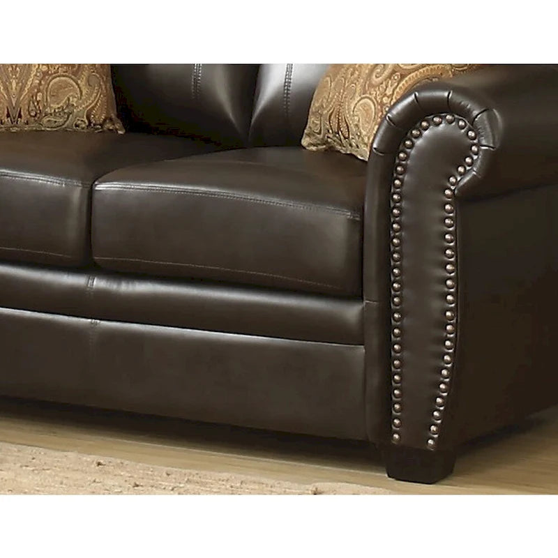 Causeuse en cuir marron traditionnel, 2 places