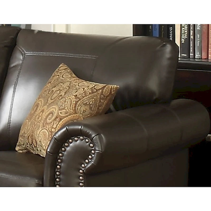 Causeuse en cuir marron traditionnel, 2 places