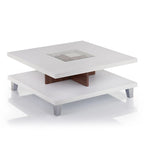 Table basse profil bas avec insert en verre à 2 niveaux, blanche