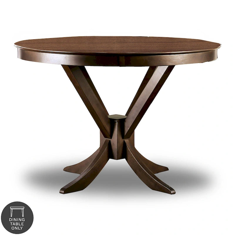 Table à manger ronde à hauteur de comptoir en noyer, 4 places, piètement central