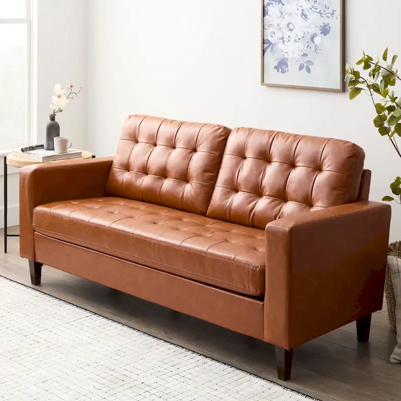 Canapé à bras carrés de 193 cm | Velours / Similicuir / Tissu | Plusieurs coloris | 2-3 places