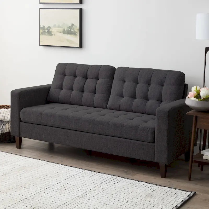 Canapé à bras carrés de 193 cm | Velours / Similicuir / Tissu | Plusieurs coloris | 2-3 places