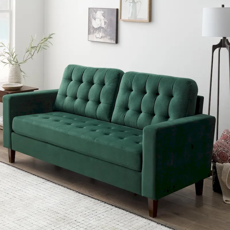 Canapé à bras carrés de 193 cm | Velours / Similicuir / Tissu | Plusieurs coloris | 2-3 places