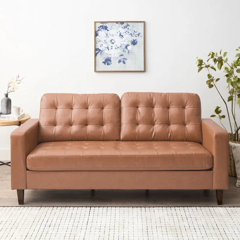 Canapé à bras carrés de 193 cm | Velours / Similicuir / Tissu | Plusieurs coloris | 2-3 places
