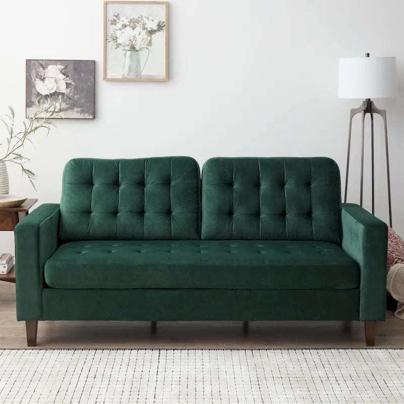 Canapé à bras carrés de 193 cm | Velours / Similicuir / Tissu | Plusieurs coloris | 2-3 places