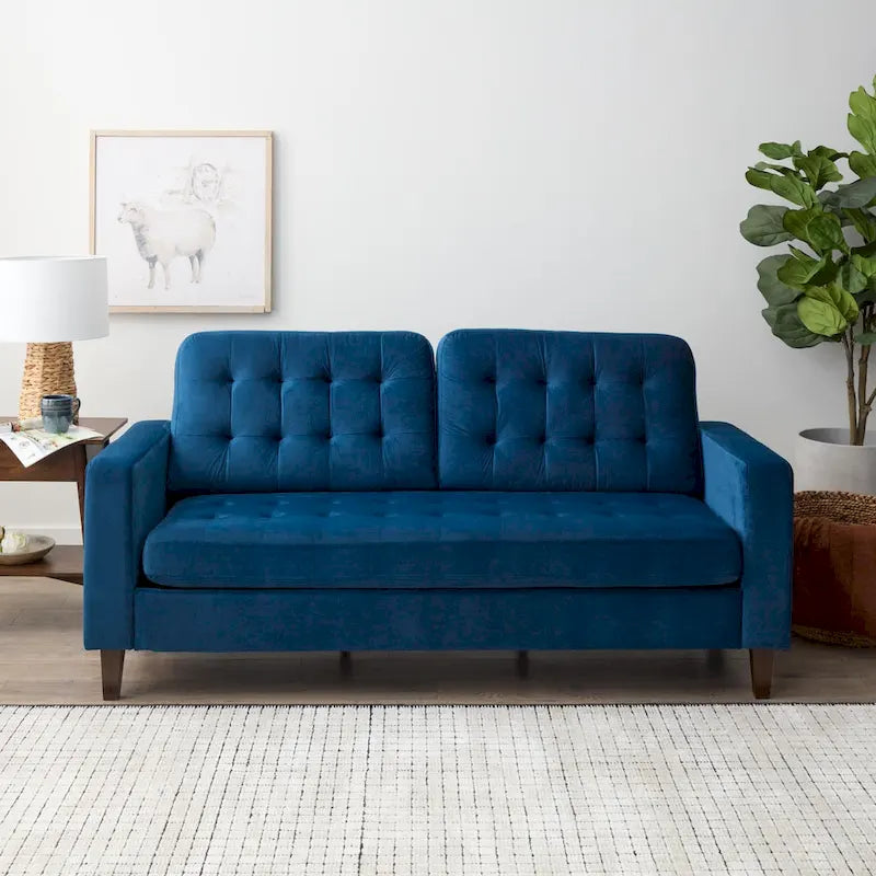 Canapé à bras carrés de 193 cm | Velours / Similicuir / Tissu | Plusieurs coloris | 2-3 places