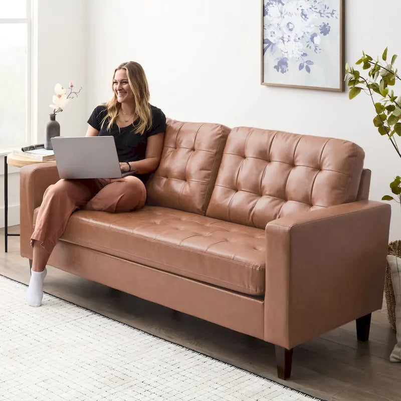 Canapé à bras carrés de 193 cm | Velours / Similicuir / Tissu | Plusieurs coloris | 2-3 places
