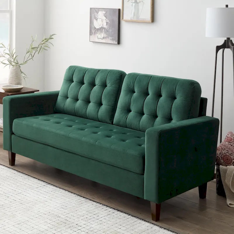 Canapé à bras carrés de 193 cm | Velours / Similicuir / Tissu | Plusieurs coloris | 2-3 places