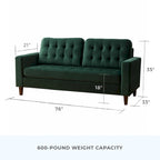Canapé à bras carrés de 193 cm | Velours / Similicuir / Tissu | Plusieurs coloris | 2-3 places