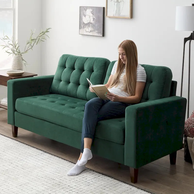 Canapé à bras carrés de 193 cm | Velours / Similicuir / Tissu | Plusieurs coloris | 2-3 places