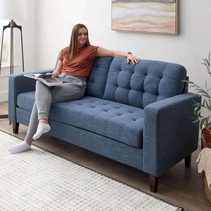 Canapé à bras carrés de 193 cm | Velours / Similicuir / Tissu | Plusieurs coloris | 2-3 places