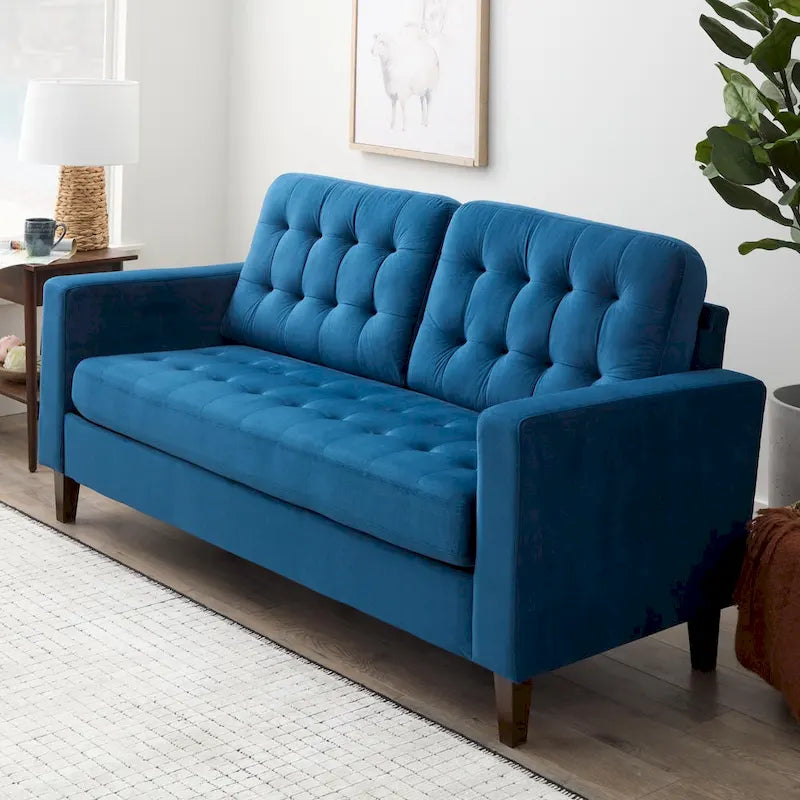 Canapé à bras carrés de 193 cm | Velours / Similicuir / Tissu | Plusieurs coloris | 2-3 places