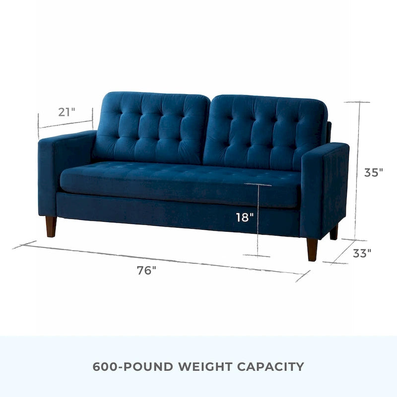 Canapé à bras carrés de 193 cm | Velours / Similicuir / Tissu | Plusieurs coloris | 2-3 places
