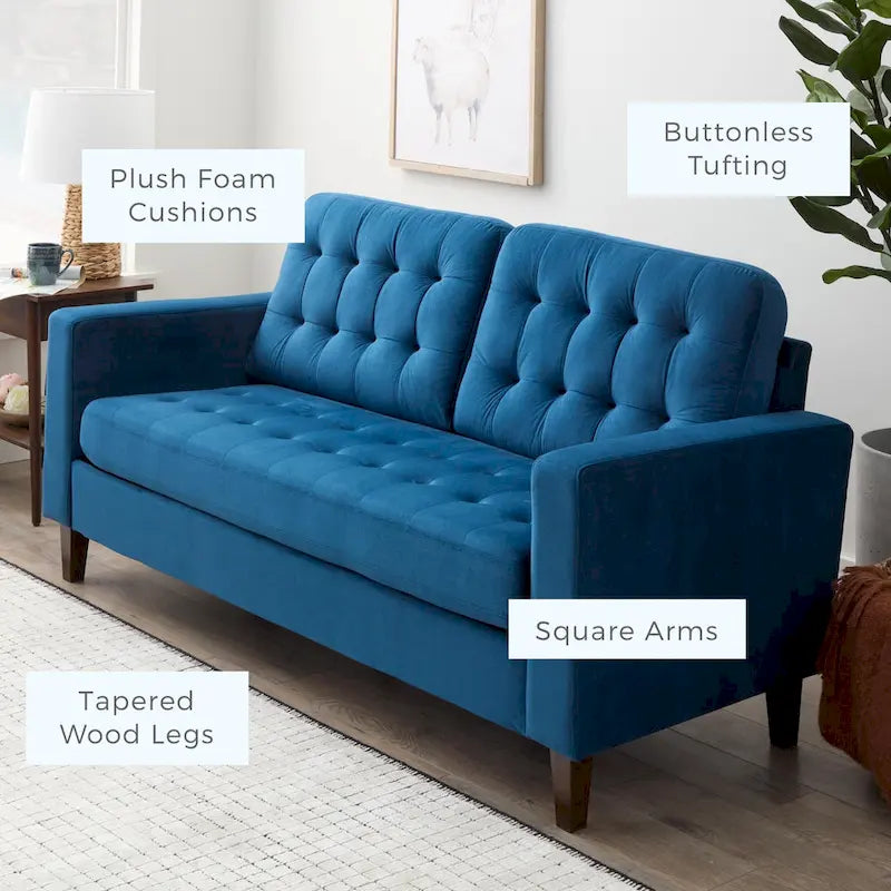 Canapé à bras carrés de 193 cm | Velours / Similicuir / Tissu | Plusieurs coloris | 2-3 places