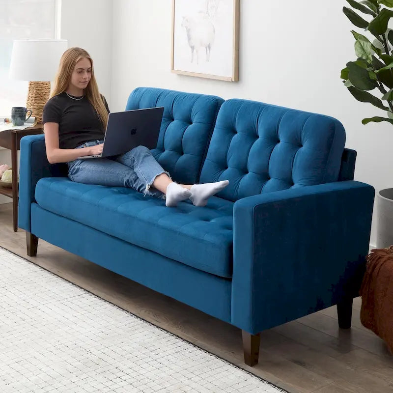 Canapé à bras carrés de 193 cm | Velours / Similicuir / Tissu | Plusieurs coloris | 2-3 places