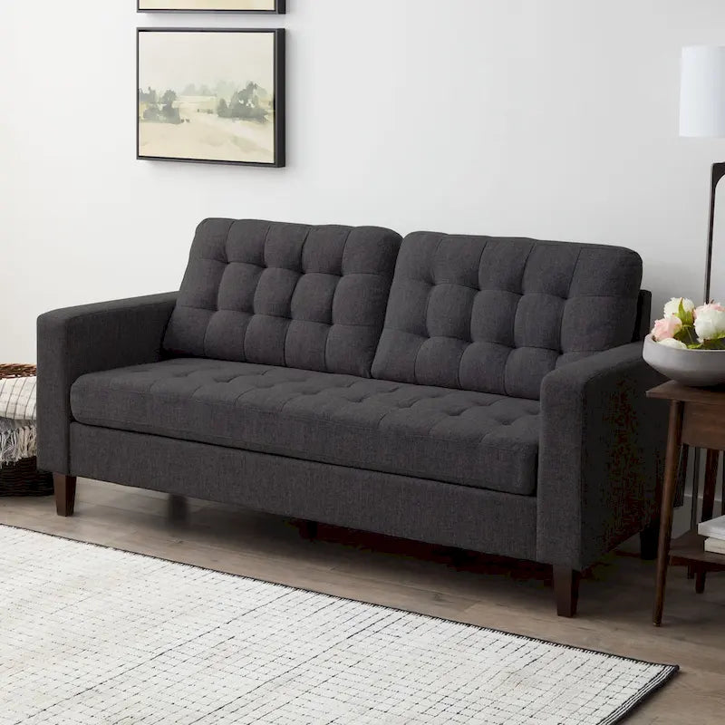 Canapé à bras carrés de 193 cm | Velours / Similicuir / Tissu | Plusieurs coloris | 2-3 places