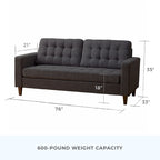 Canapé à bras carrés de 193 cm | Velours / Similicuir / Tissu | Plusieurs coloris | 2-3 places