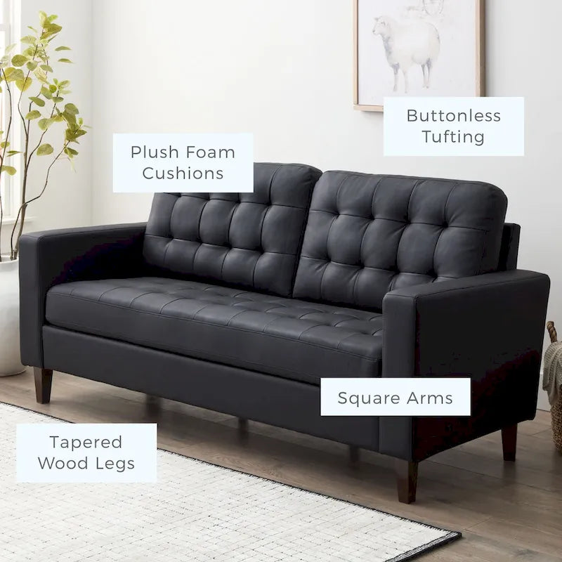 Canapé à bras carrés de 193 cm | Velours / Similicuir / Tissu | Plusieurs coloris | 2-3 places
