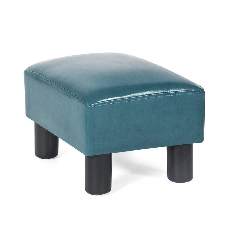 Pouff en similicuir carré bleu paon / jaune / multicolore, tabouret repose-pieds à siège unique