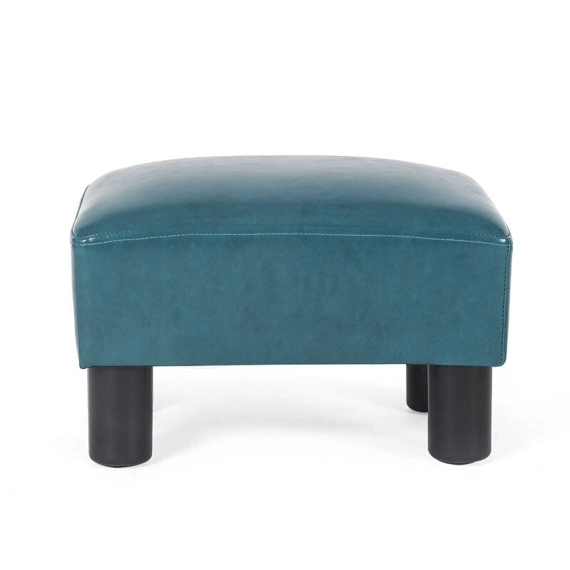 Pouff en similicuir carré bleu paon / jaune / multicolore, tabouret repose-pieds à siège unique
