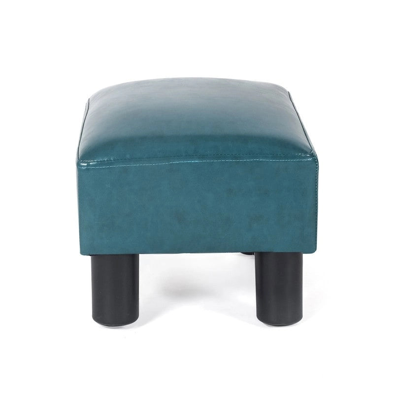 Pouff en similicuir carré bleu paon / jaune / multicolore, tabouret repose-pieds à siège unique