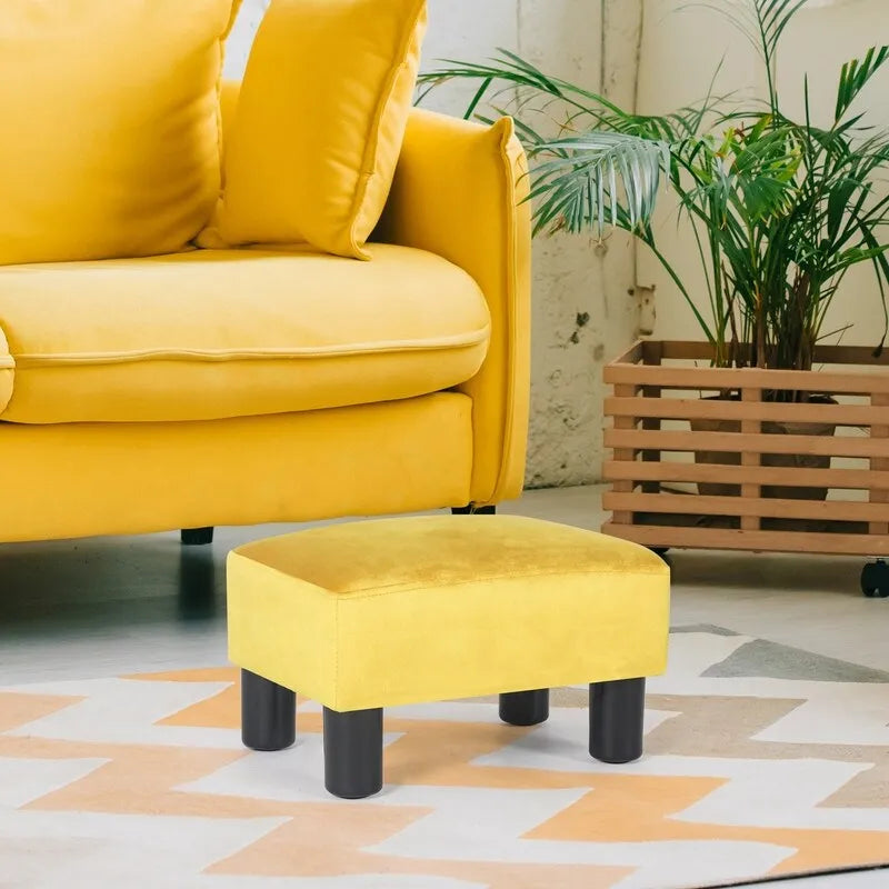 Pouff en similicuir carré bleu paon / jaune / multicolore, tabouret repose-pieds à siège unique