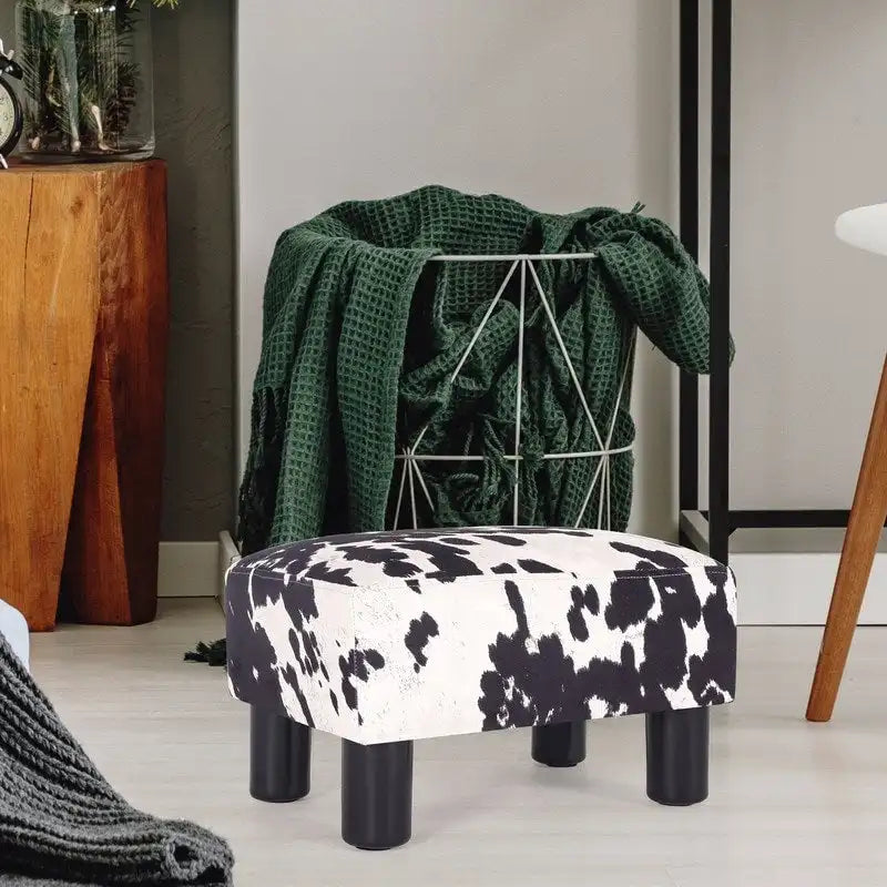 Pouff en similicuir carré bleu paon / jaune / multicolore, tabouret repose-pieds à siège unique