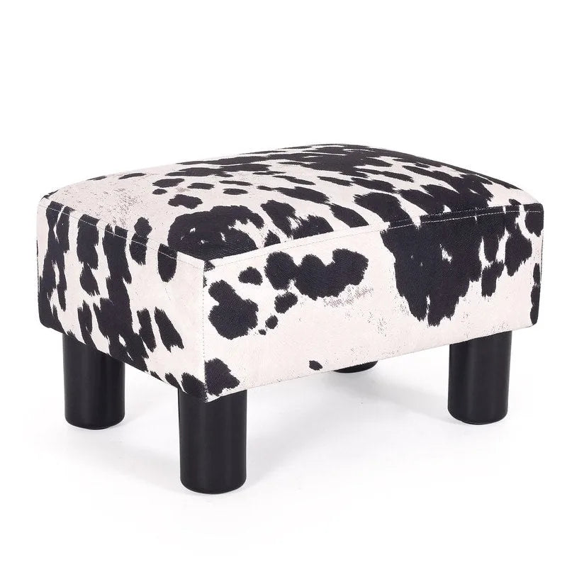 Pouff en similicuir carré bleu paon / jaune / multicolore, tabouret repose-pieds à siège unique