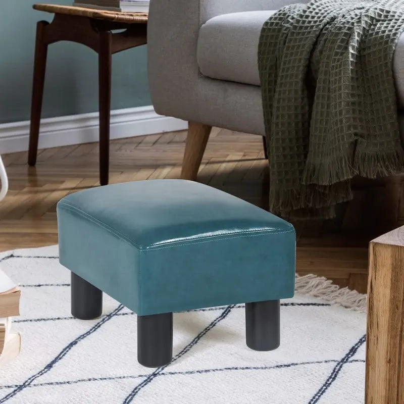 Pouff en similicuir carré bleu paon / jaune / multicolore, tabouret repose-pieds à siège unique