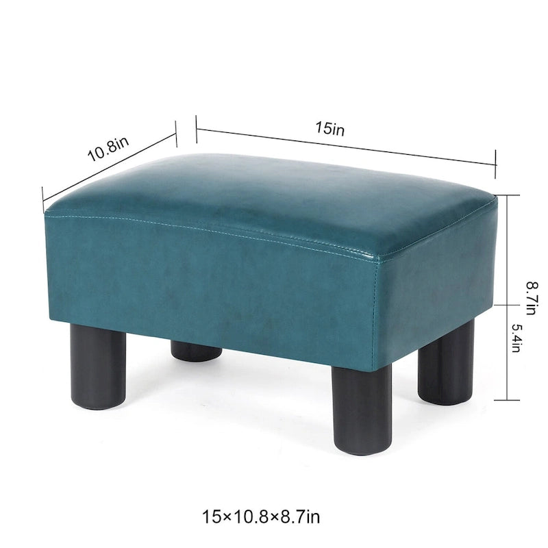 Pouff en similicuir carré bleu paon / jaune / multicolore, tabouret repose-pieds à siège unique