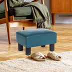 Pouff en similicuir carré bleu paon / jaune / multicolore, tabouret repose-pieds à siège unique